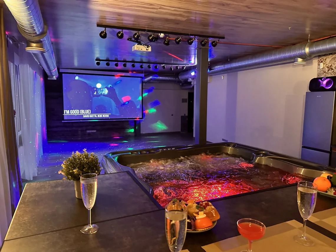 Cinema seating in front of the 4-metre screen