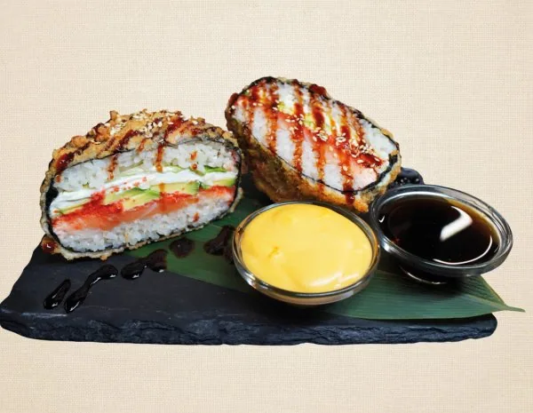 Sushi burger with salmon