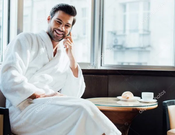 Renting a men's robe and spa slippers