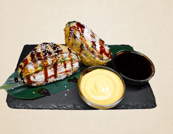 Sushi burger with baked salmon