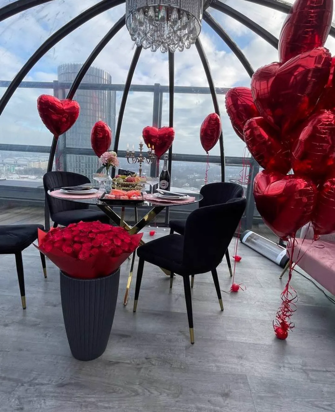 Igloo interior with soft lighting and cushioned seating