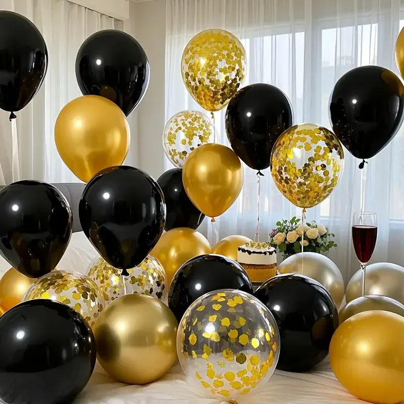 Set of 15 Black and Gold Sequin Balloons