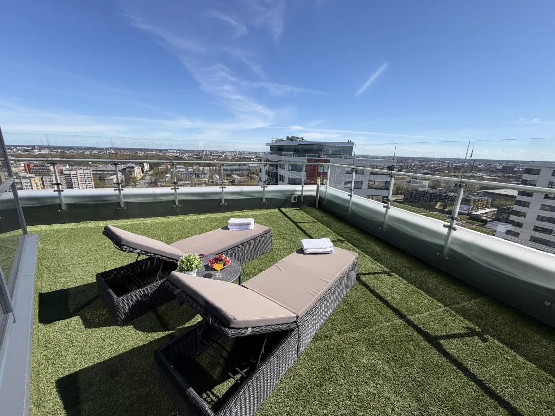 Sun loungers on the rooftop terrace